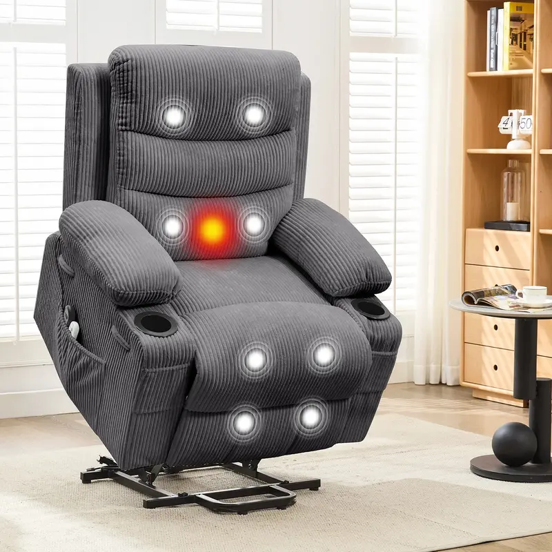 Garvee Power Lift Recliner Chair for Elderly, Oversized Electric Lift Chair with Heat and Massage, Corduroy Adjustable Reclin...