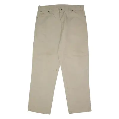 DICKIES Double Knee Workwear Mens Twill Trousers Beige Regular Straight W40 L32