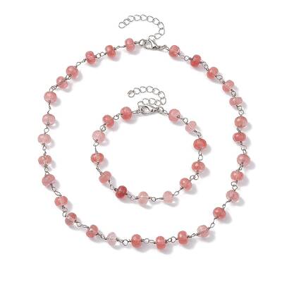 Rondelle Cherry Quartz Glass Links Bracelets & Necklaces Sets