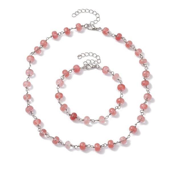 Rondelle Cherry Quartz Glass Links Bracelets & Necklaces Sets