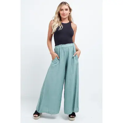 Women Plain Wide Leg Linen Palazzo