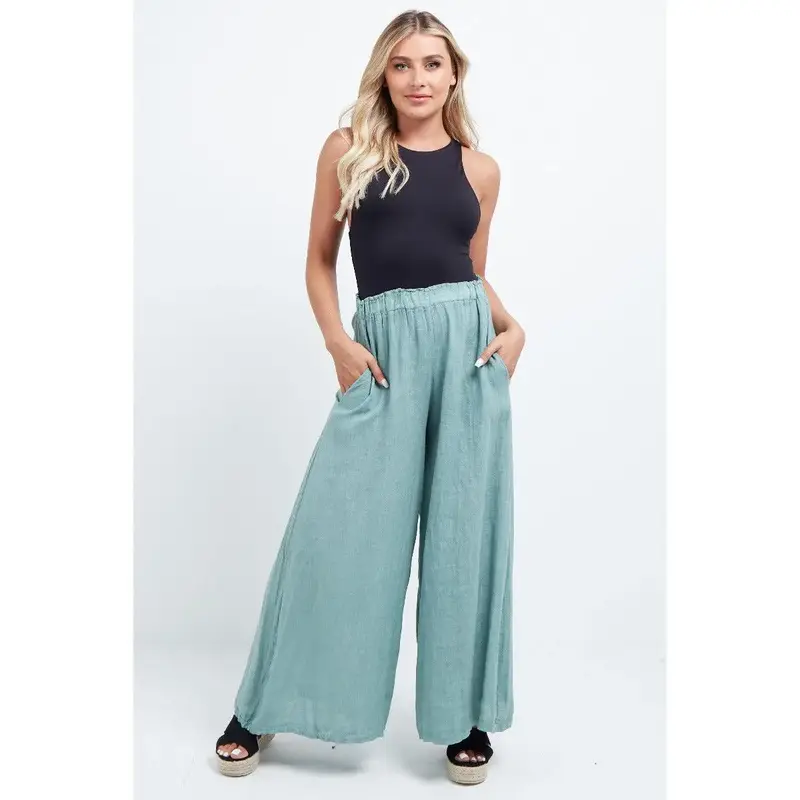 Women Plain Wide Leg Linen Palazzo