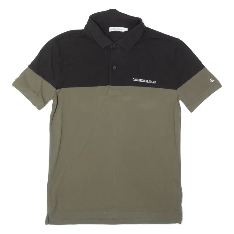 CALVIN KLEIN JEANS Boys Polo Shirt Green Colourblock 12Y