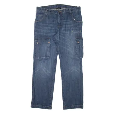 WORKER Cargo Style Mens Jeans Blue Regular Straight Stone Wash W35 L32