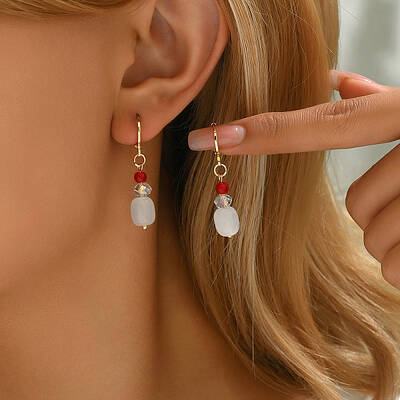 Golden Glass Bead Vintage Ethnic Style Tassel Brass Hoop Earrings for Women