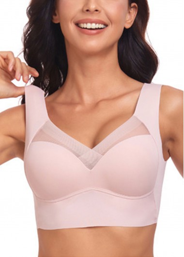 Modlily Sexy Babydoll Lingerie Chemises Light Pink Color V Neck Bra - L