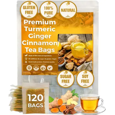 120 Bags Turmeric Ginger Cinnamon Tea, 100% Natural, Anti-Inflammatea. Eco-conscious Tea Bags. Turmeric Ginger Herbal Tea. No...