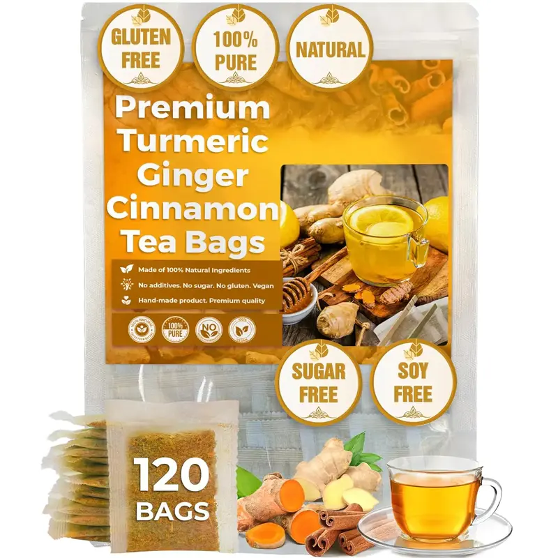 120 Bags Turmeric Ginger Cinnamon Tea, 100% Natural, Anti-Inflammatea. Eco-conscious Tea Bags. Turmeric Ginger Herbal Tea. No...