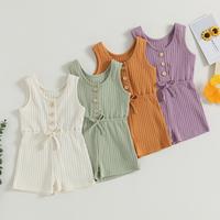 Newborn Toddler Baby Kids Girl Sleeveless Ribbed Romper 6 12 18 24 Months 2T 3T 4T Solid Color Summer Jumpsuit Overall Shorts...