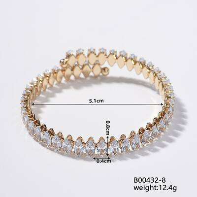 Elegant Brass Pave Clear Cubic Zirconia Rhombus Open Cuff Bracelet for Women