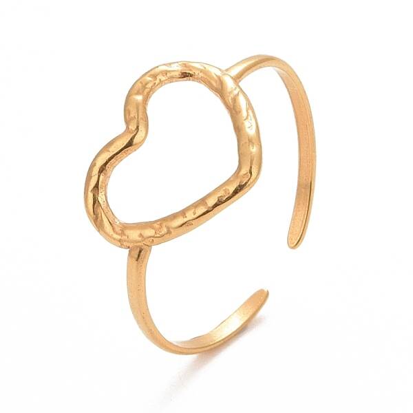Ion Plating(IP) 304 Stainless Steel Open Heart Cuff Ring for Women