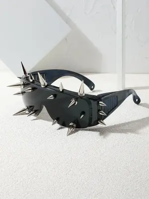 1 Pair Fashion Punk Style Spiked Design Sunglasses, Flat Top Frame Sunglasses, Novelty Sunglasses for Women & Men