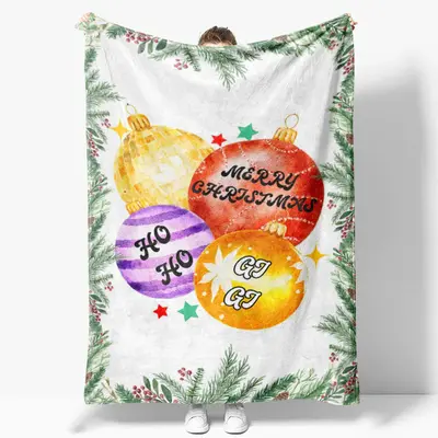 Custom Name Colorful Bauble Plants Christmas Blanket - Aperturee