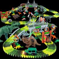 215 Pcs Glow-in-the-Dark Dinosaur Park Jurassic Race Track Train Playset Toys for Kids Car 215 PCS Road Toys for Boys,Girls,B...
