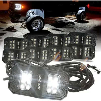 SUNPIE Pure White Rock Lights, 18 Wide Angle Chips 6000K Pure White 4M Extension Wires Each Light IP67 Waterproof for Trucks ...
