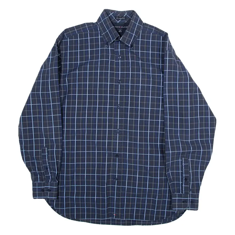 TOMMY HILFIGER Mens Shirt Blue Check Long Sleeve S