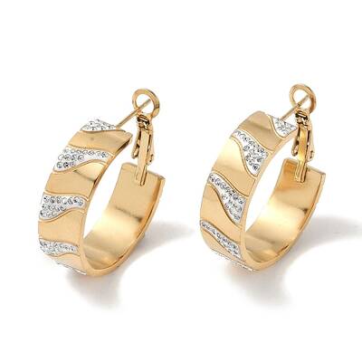 304 Stainless Steel Rhinestone Half Hoop Earrings for Women