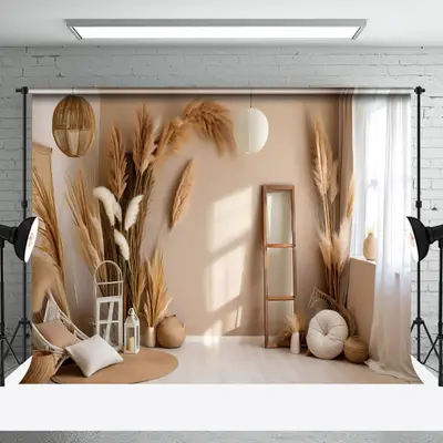 Aperturee Log Style Boho Pampas Grass Window Light Backdrop | Best Photography Backdrop | Photography Backdrops | Photography...