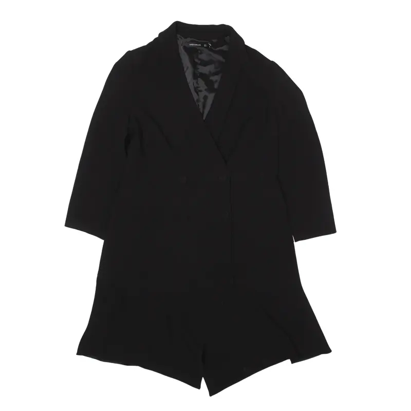 KAREN MILLEN Ruffle Pea Jacket Black Womens UK 14