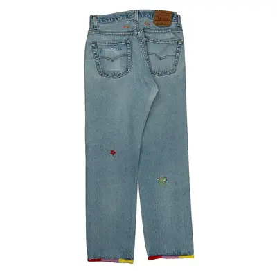 Floral Embroidery Levis Jeans - 32W UK 12 Blue Denim