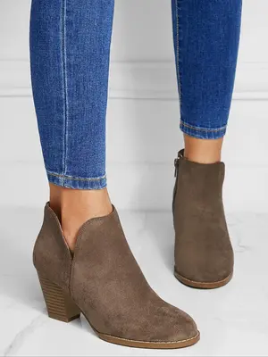 Women's Fashionable Solid Color Side Zipper Ankle Boots, Elegant Round Toe Chunky Heel Boots for Daily Wear, Female All-match...