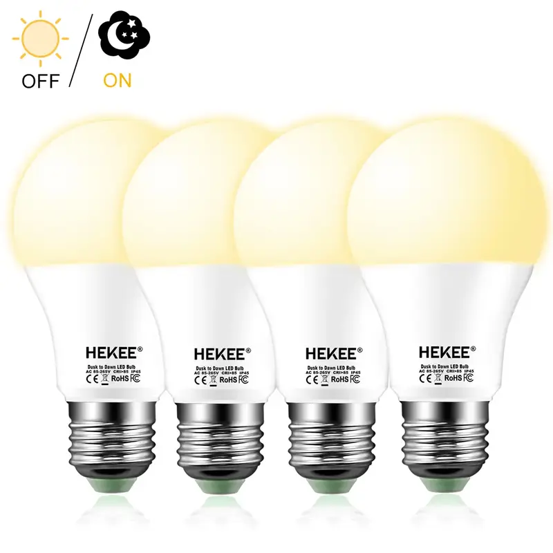 HEKEE Dusk to Dawn Sensor Light Bulbs LED A19 810 Lumens, Outdoor Porch Lights, 60 Watt Equivalent, Warm White 2700K Soft Whi...