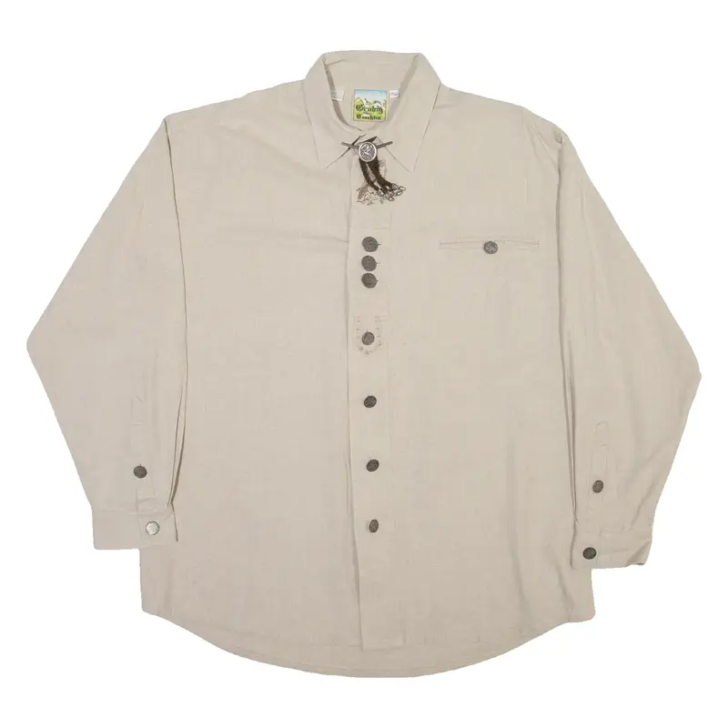 BRUBUG GRETCHEN Mens Plain Shirt Brown Long Sleeve L