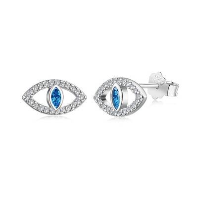 Rhodium Plated 925 Sterling Silver Micro Pave Cubic Zirconia Ear Studs for Women