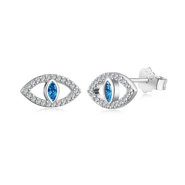 Rhodium Plated 925 Sterling Silver Micro Pave Cubic Zirconia Ear Studs for Women