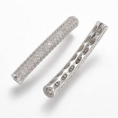 Brass Micro Pave Cubic Zirconia Tube Beads