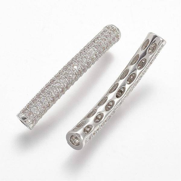Brass Micro Pave Cubic Zirconia Tube Beads