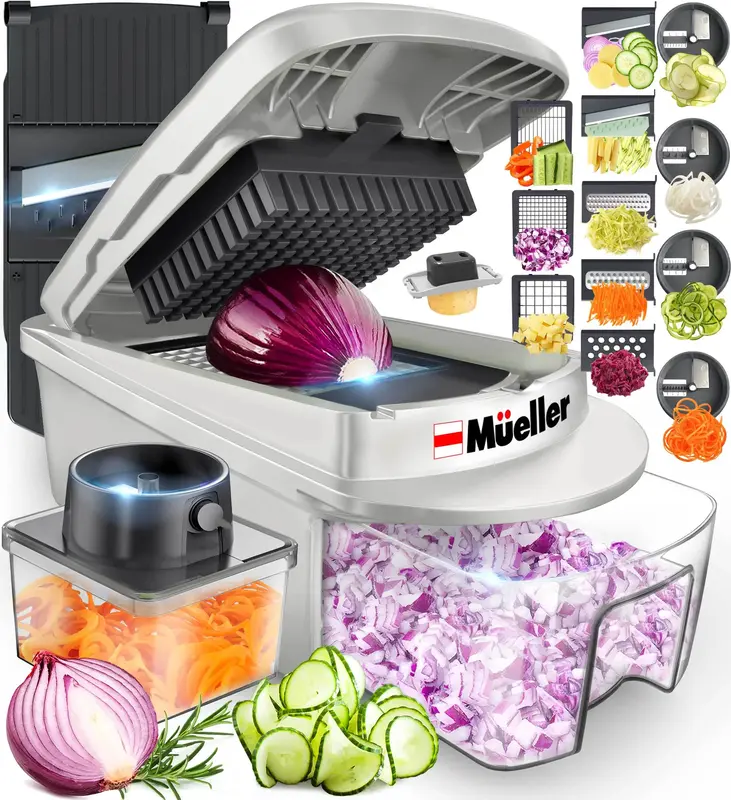MUELLER Vegetable Chopper Food Slicer Pro, Mandoline Slicer, Onion Chopper, Cheese Grater, Salad Spiralizer, Stainless Steel ...