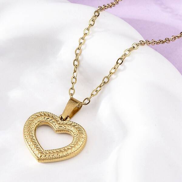 Hollow Heart 304 Stainless Steel Pendant Necklaces