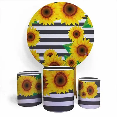 Aperturee Sunflower And Black White Round Birthday Backdrop Kit | Round Party Backdrop | Custom Round Backdrop | Birthday Rou...