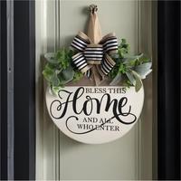 Round Wooden Letter Pattern Door Hanging Sign, Farmhouse Decorative Welcome Home Door Hanging Sign, Rustic Farmhouse Design W...