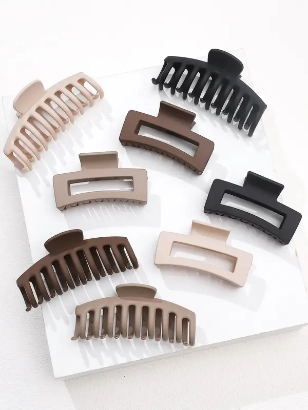 Summer 2024 Solid Color Hollow Out Design Hair Claws, 8pcs/set Fashionable Non-slip Hair Claws for Women, Daily Casual Hair A...