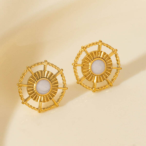 Vintage French Style Stainless Steel Sun Stud Earrings