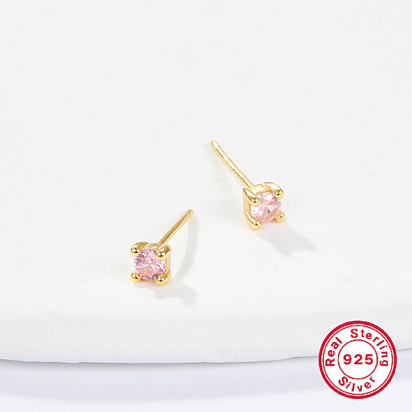Golden Sterling Silver Micro Pave Cubic Zirconia Stud Earring