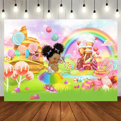 Aperturee Glitter Light Candy House Baby Shower Backdrop For Girl