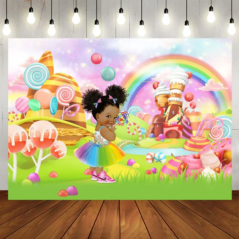 Aperturee Glitter Light Candy House Baby Shower Backdrop For Girl