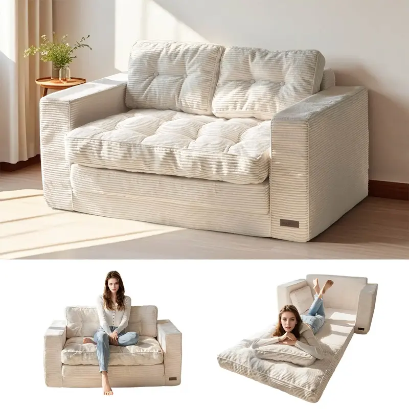 MAXYOYO Folding Out Floor Couch with Pillows, Pull Out Loveseat Sleeper Sofa, 2 in 2 Folding Couch Bed for Living Room Bedroo...
