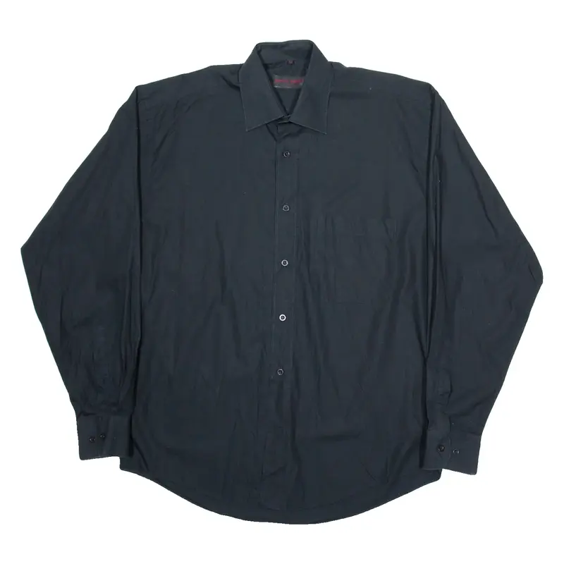 PIERRE CARDIN Mens Plain Shirt Black Long Sleeve L