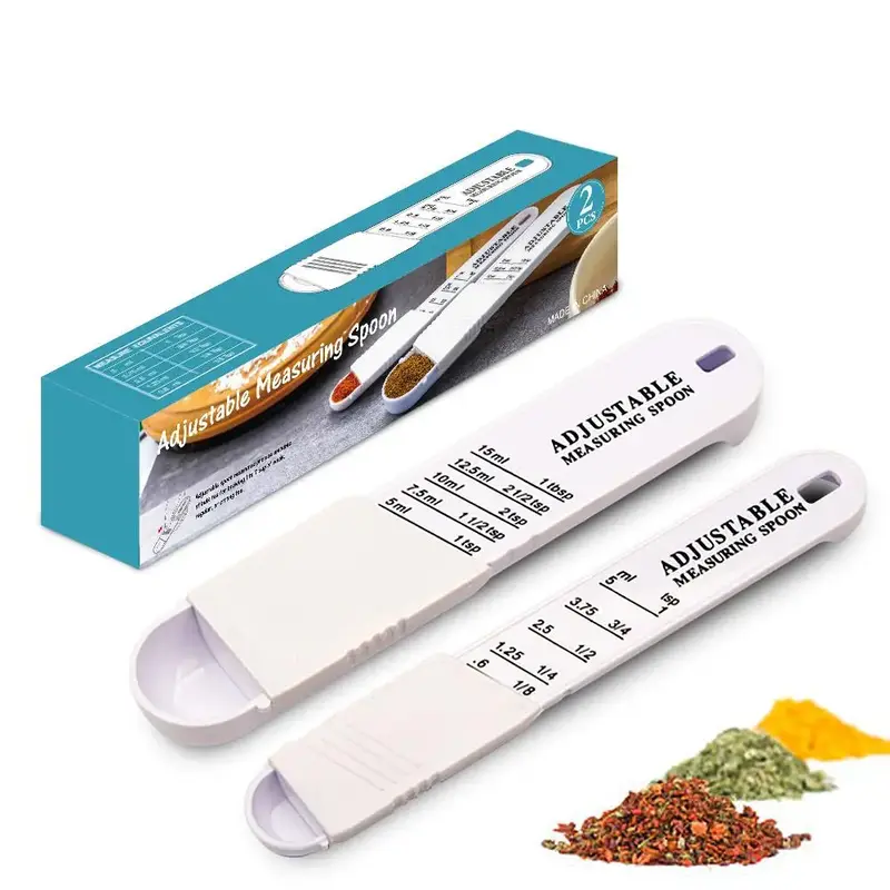 2pcs/set Adjustable Plastic Measuring Spoon, Multifunctional Portable Kitchen Measuring Spoon for Baking and Cooking