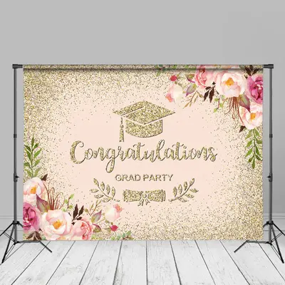 Gold Glitter Floral Pink Grad Backdrop For Photography - Aperturee