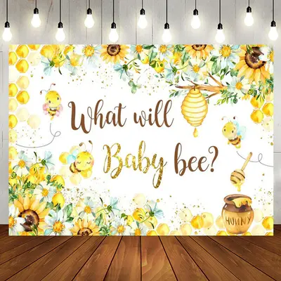 Yellow Floral Honeycomb Bees Gender Reveal Backdrop - Aperturee