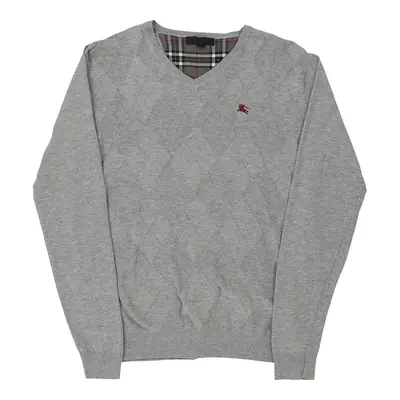 Burberry V-neck Jumper - XL Grey Cotton | Size: x-large
