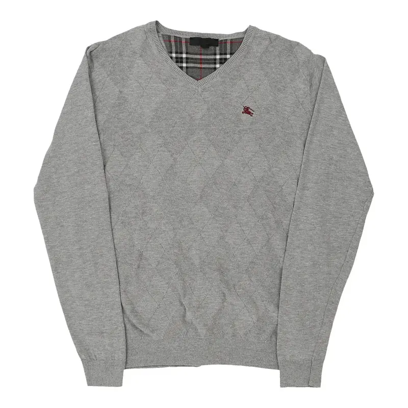 Burberry V-neck Jumper - XL Grey Cotton | Size: x-large