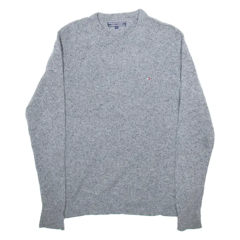 TOMMY HILFIGER Mens Jumper Grey V-Neck Tight Knit Wool M