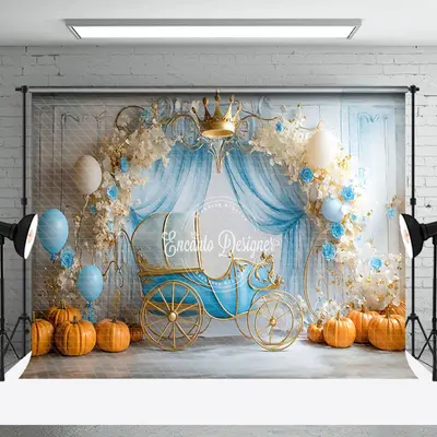 Aperturee Princess Carriage Pumpkin Floral Cake Smash Backdrop - Aperturee