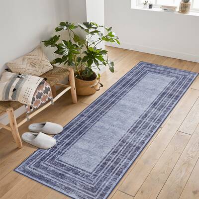 Garvee 2x6 FT Modern Washable Area Rug for Living Room, Border Pattern Soft Floor Rug with Non Slip Backing, Stain Resistant ...